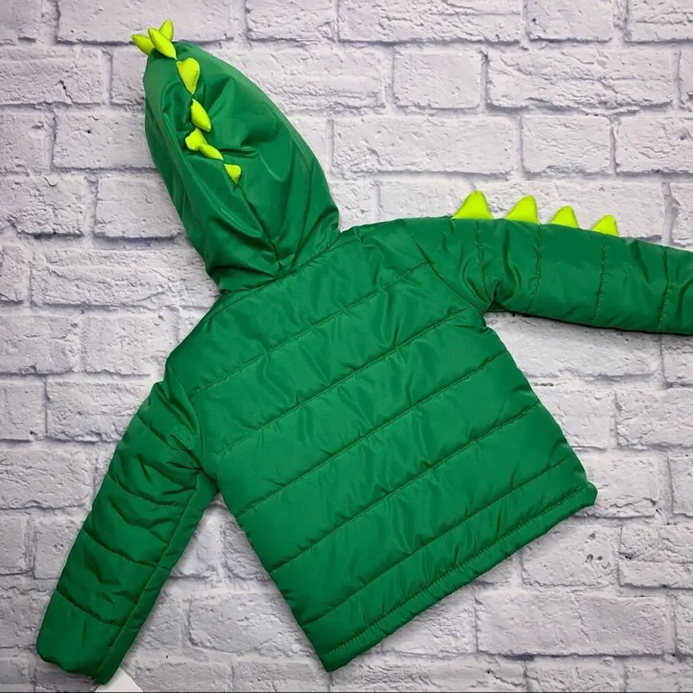 Little Me Green Monster Hooded Puffer Jacket in Green